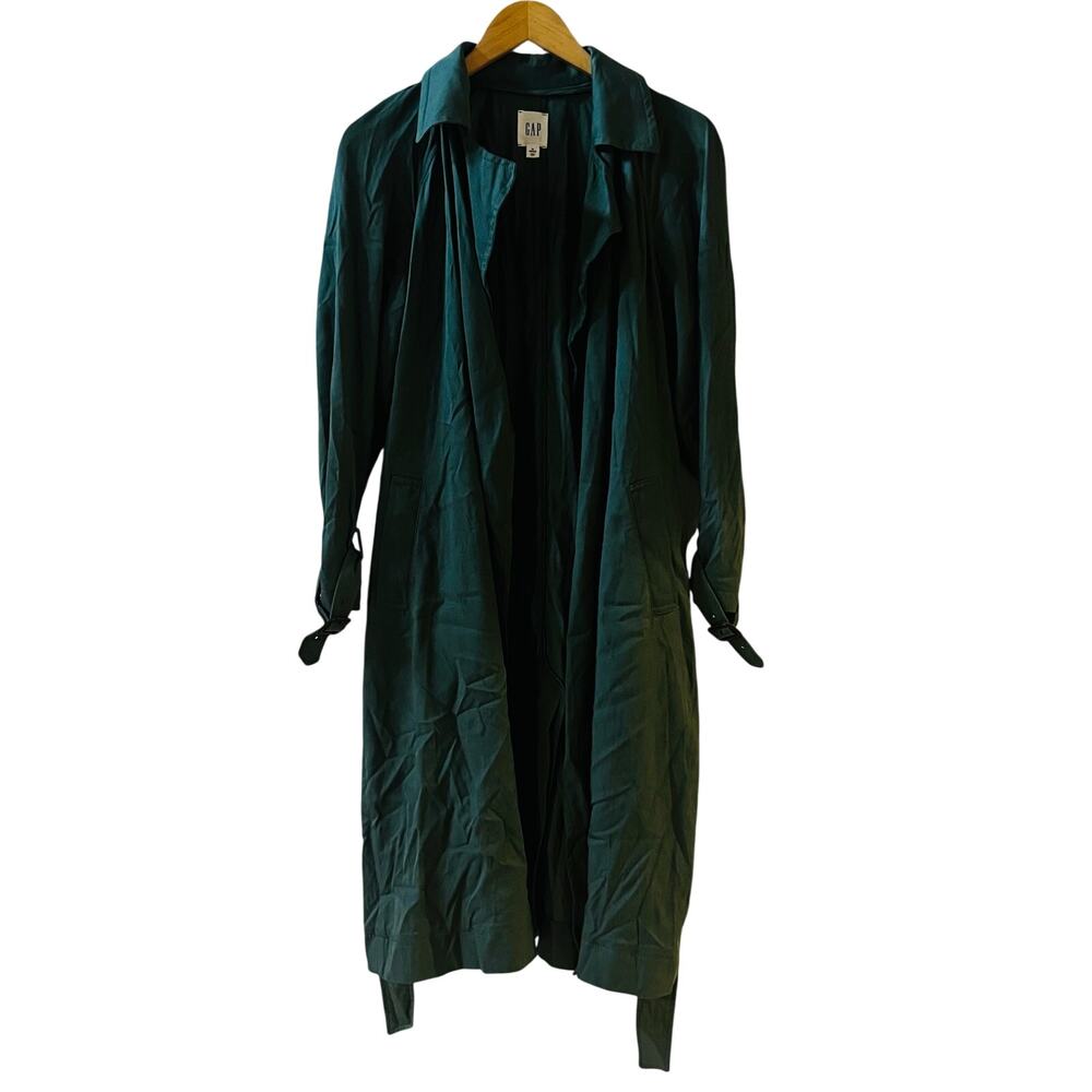 Gap Draped Belted  Open Front Long Jacket Size MP Medium Petite New Green - Picture 7 of 7